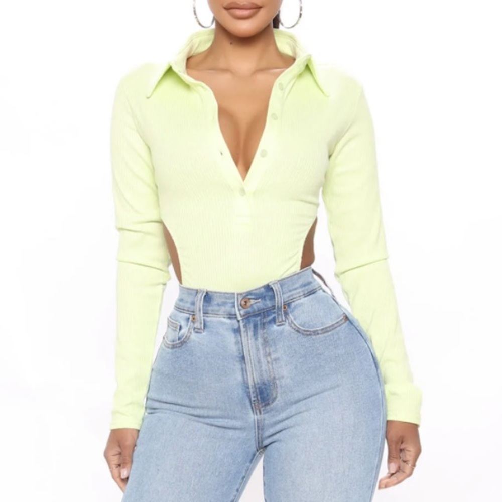 Fashion Nova Soleil Ribbed Backless Bodysuit Lime
